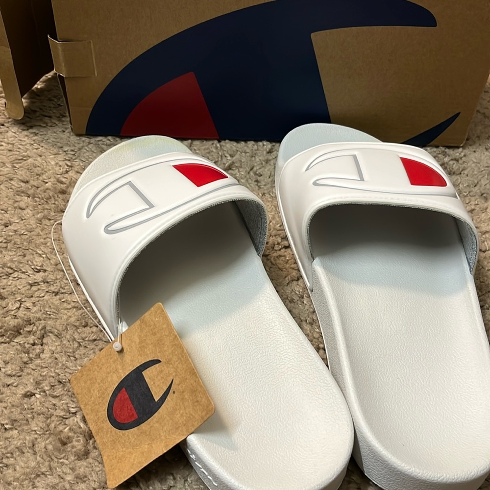 Brand new white Champion slides! Unisex for men and women